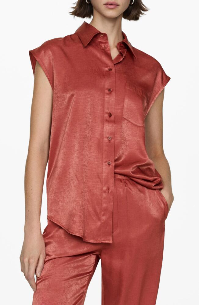 MANGO Hammered Satin Cap Sleeve Button-Up Shirt Cover