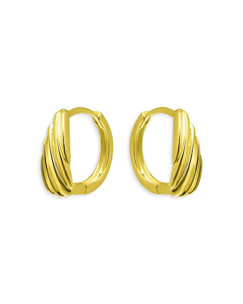 Aqua Ribbed Shield Huggie Hoop Earrings in 18K Gold Over Sterling Silver - Exclusive Cover