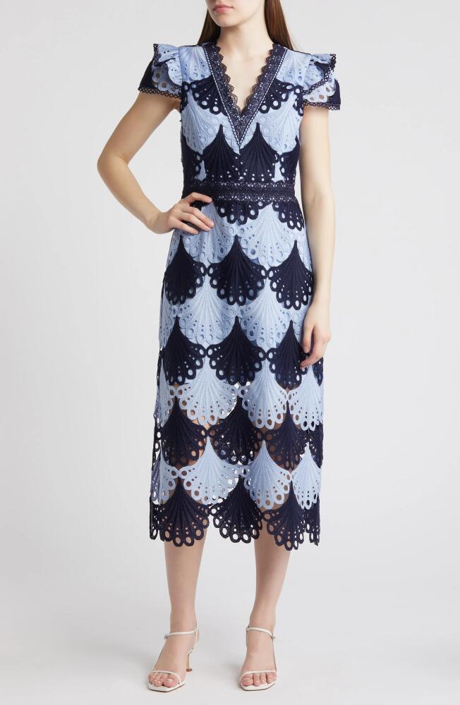 Adelyn Rae Lace Midi Dress in Navy/Blue Cover