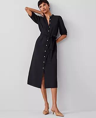 Ann Taylor Petite Stand Collar Belted Midi Shirtdress Cover