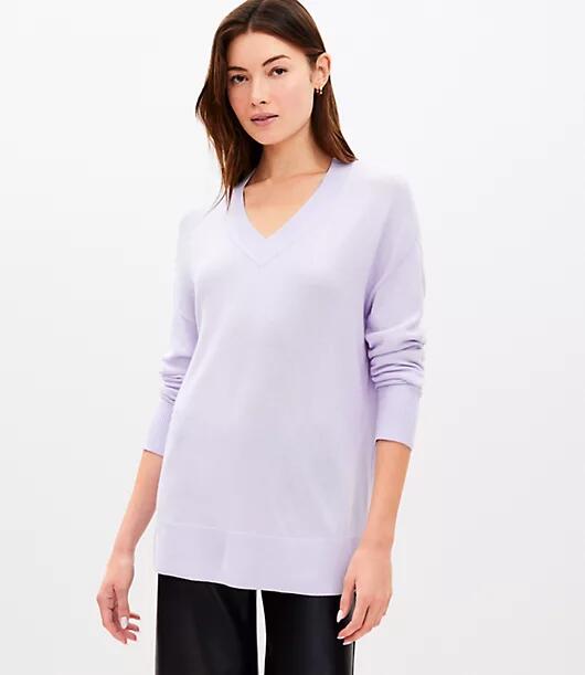 Loft Petite Luxe Knit V-Neck Tunic Sweater Cover