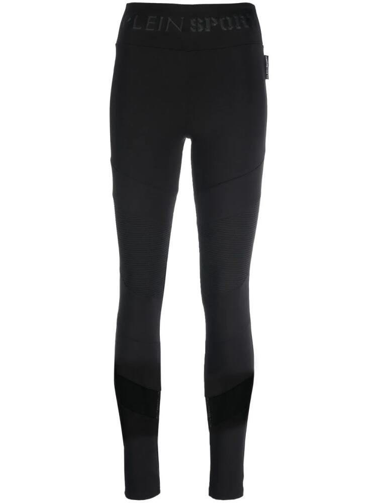 Plein Sport ribbed-panelled cotton leggings - Black Cover