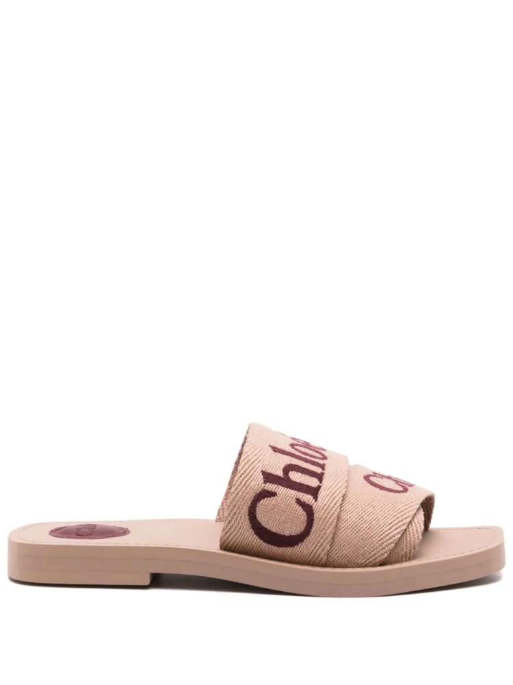 Chloé Woody logo-embroidered slides - Neutrals Cover