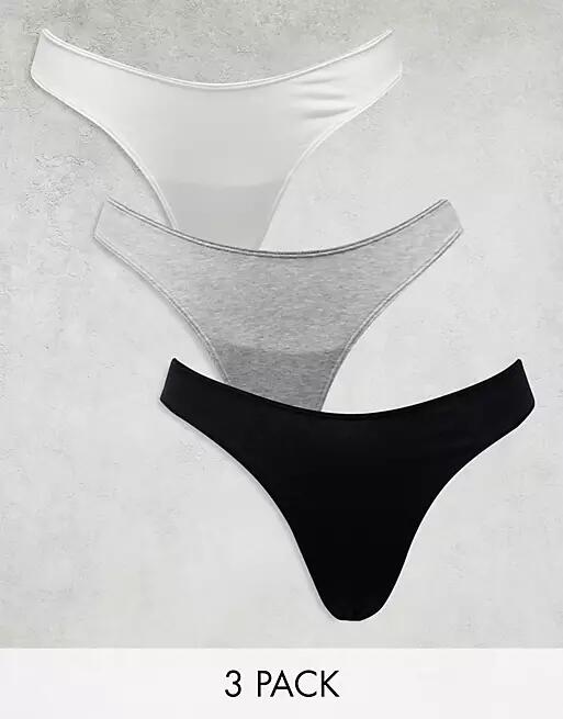 Lindex Nellie 3 pack cotton v front thong in gray Cover