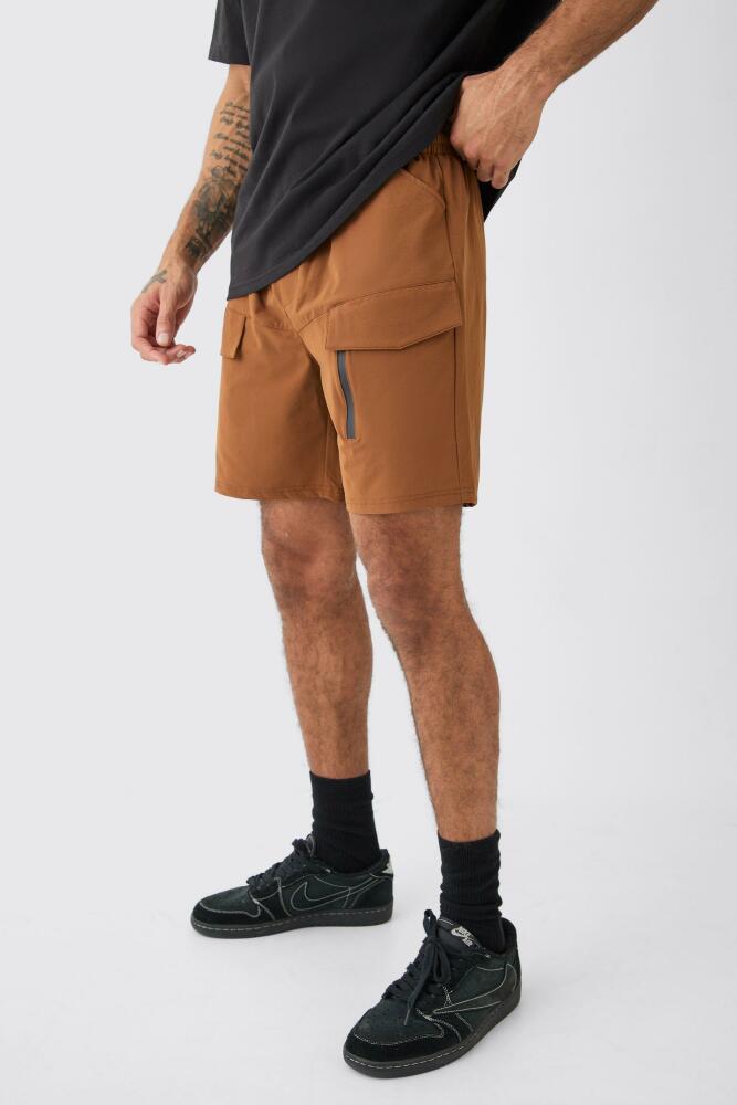 Mens Elasticated Relaxed Technical Stretch Cargo With Zip - Brown Cover