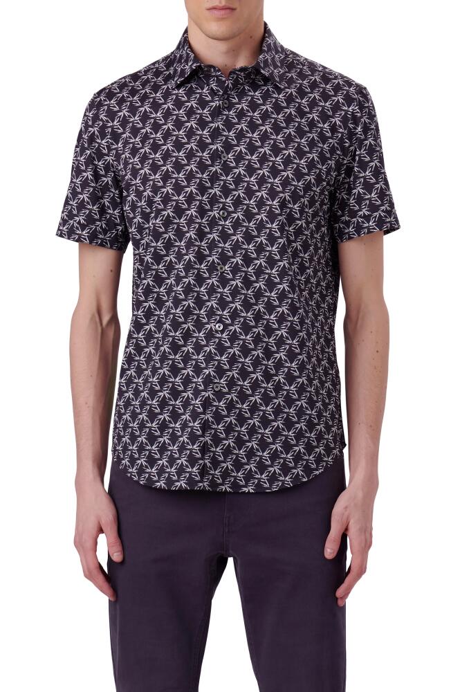 Bugatchi OoohCotton® Miles Leaf Print Short Sleeve Button-Up Shirt in Black Cover