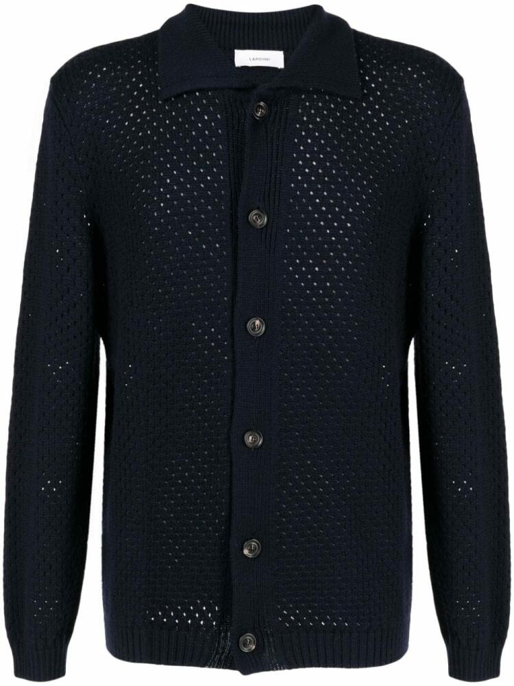 Lardini pointelle-knit wool cardigan - Blue Cover