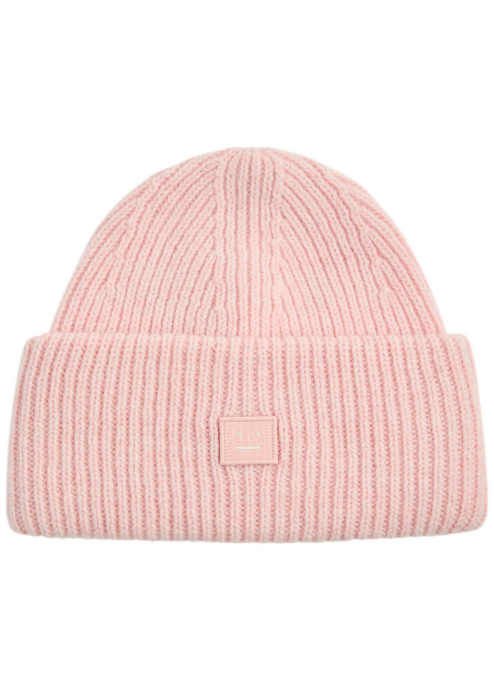 Acne Studios Logo Ribbed Wool Beanie - Light Pink Cover