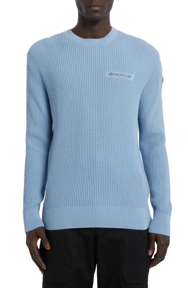 Moncler Reflective Logo Patch Waffle Knit Sweater in Azure Blue Cover