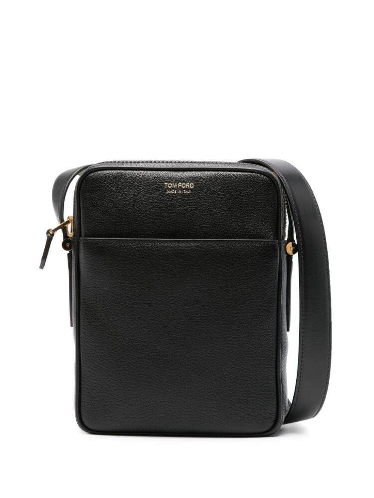 TOM FORD logo-stamp leather messenger bag - Black Cover