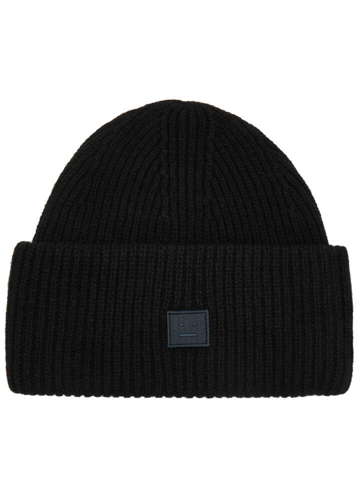 Acne Studios Logo Ribbed Wool Beanie - Black Cover