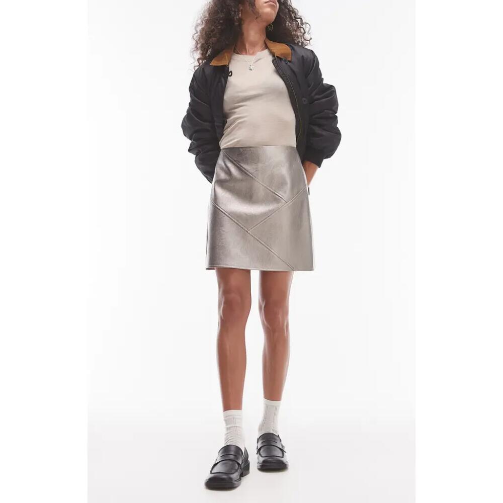 Topshop Pieced Faux Leather Miniskirt in Metallic Gunmetal Cover