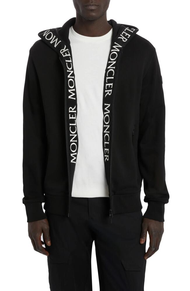 Moncler Logo Tape Cotton Zip Hoodie in Black Cover