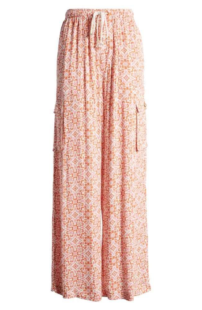 Roxy Precious Tile Print Wide Leg Cargo Pants in Cloud Fresco Tile Cover