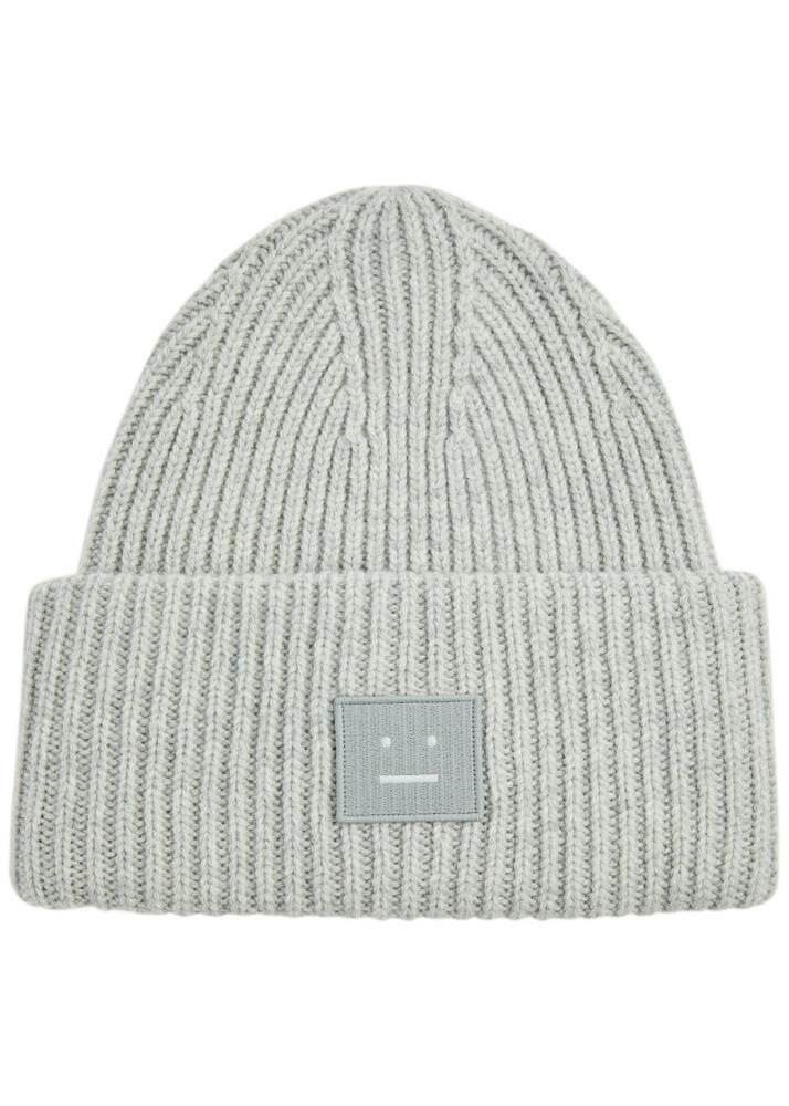 Acne Studios Logo Ribbed Wool Beanie - Light Grey Cover