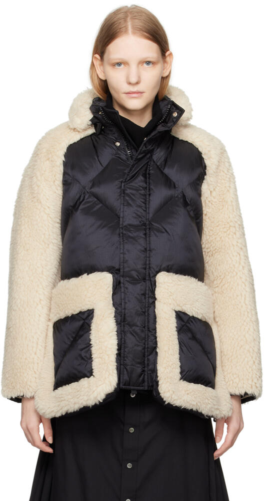 sacai Black & Off-White Paneled Faux-Shearling Jacket Cover