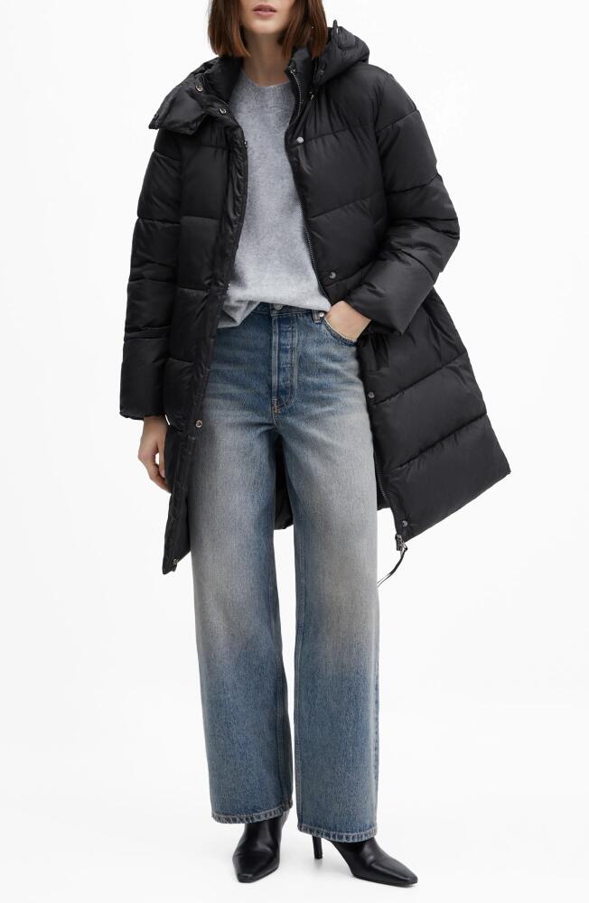 MANGO Hooded Quilted Coat in Black Cover