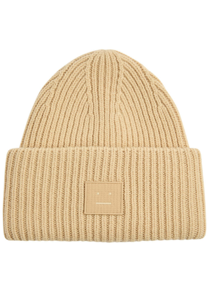 Acne Studios Logo Ribbed Wool Beanie - Beige Cover