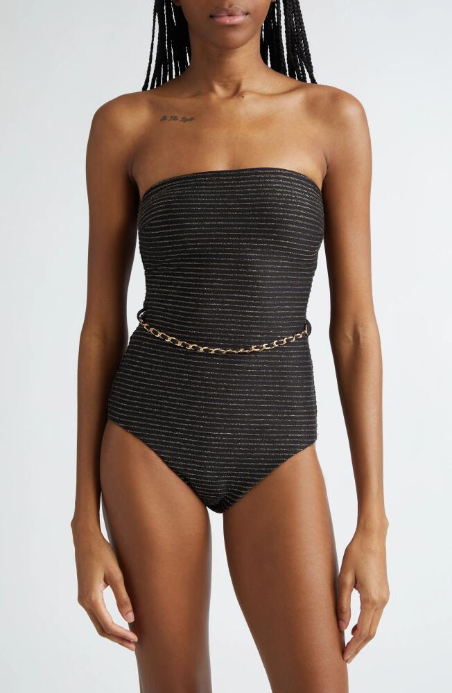 Zimmermann Waverly Chain Detail Strapless One-Piece Swimsuit in Black/Gold Cover