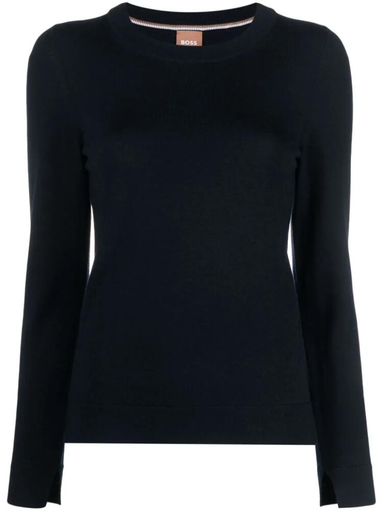 BOSS long slit-sleeve virgin wool jumper - Blue Cover