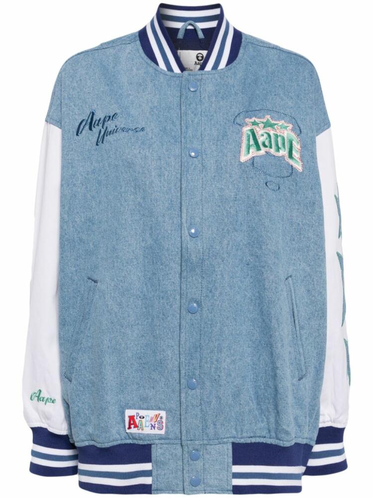 AAPE BY *A BATHING APE® logo-embroidered varsity jacket - Blue Cover