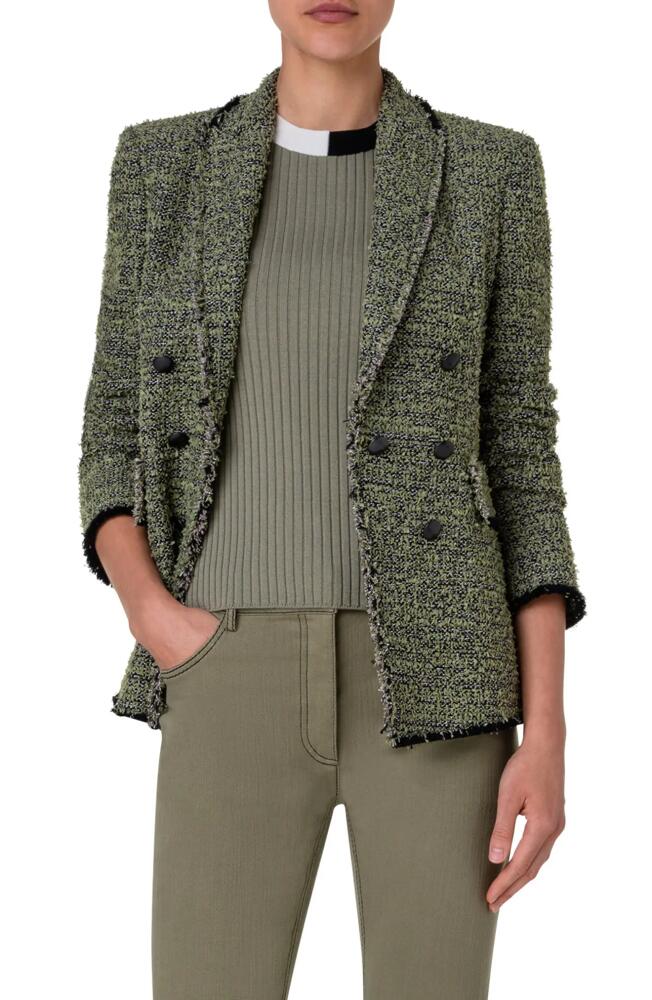 Akris punto Cotton Blend Tweed Blazer in Sage-Black Cover