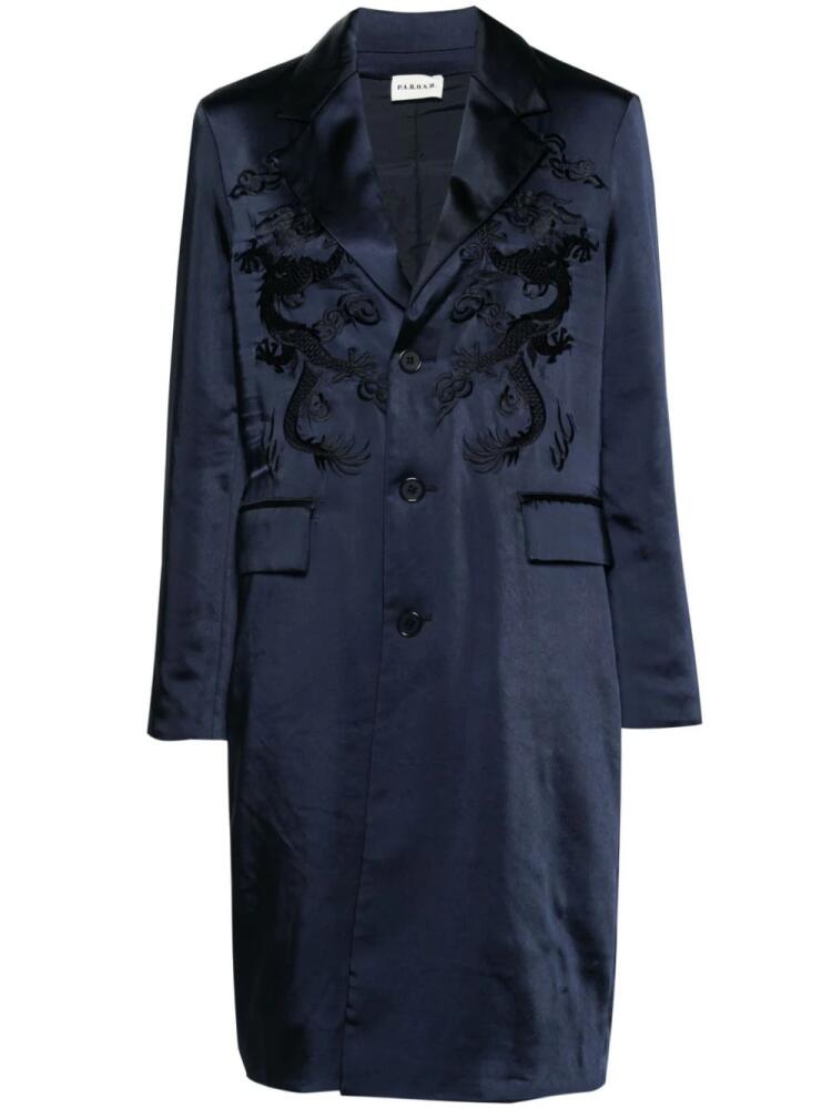 P.A.R.O.S.H. single-breasted dragon coat - Blue Cover