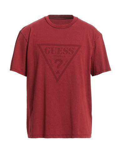 Guess Man T-shirt Brick red Cotton Cover