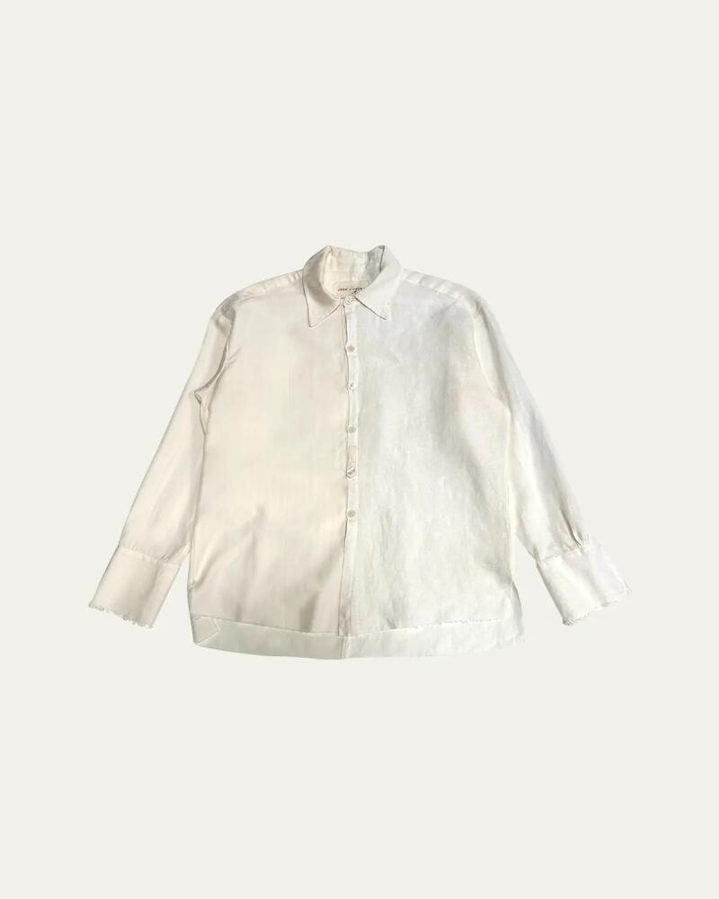 Greg Lauren Men's Split Raw-Edge Linen Dress Shirt Cover