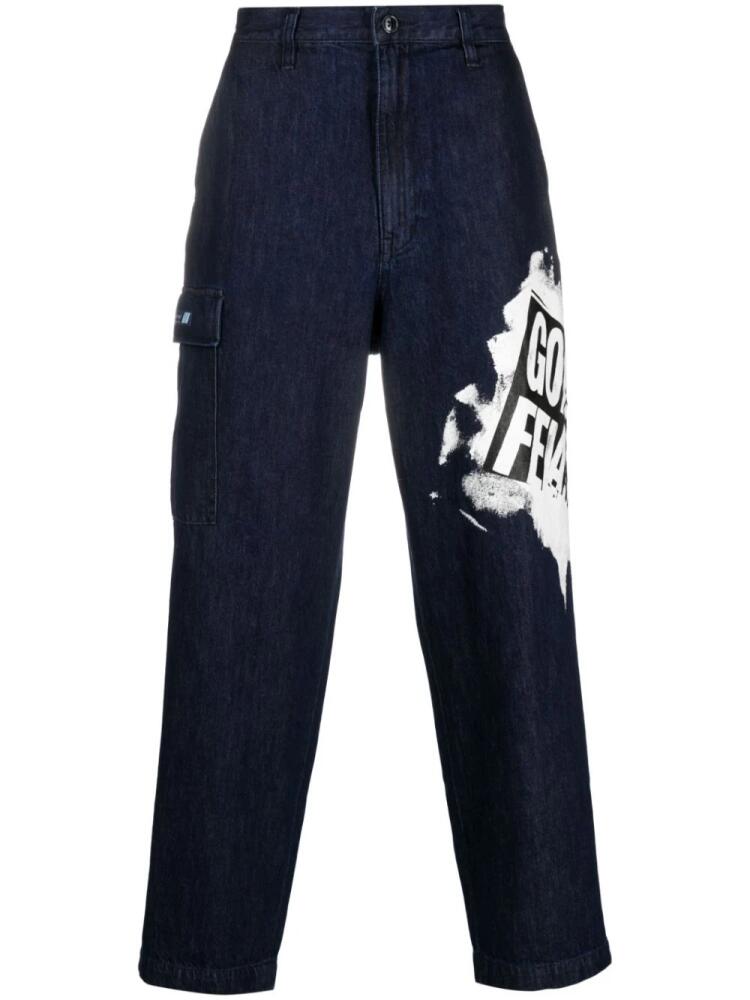 WTAPS logo-print cotton trousers - Blue Cover