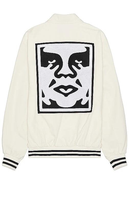 Obey Icon Face Varsity Jacket in Cream Cover