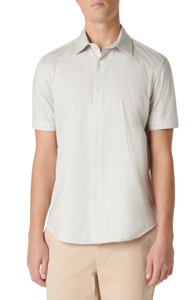 Bugatchi Miles OoohCotton Geometric Short Sleeve Button-Up Shirt in Sand Cover