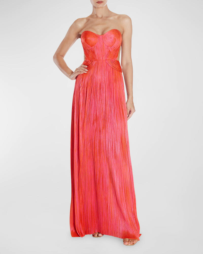 Maria Lucia Hohan Kamina Strapless Cutout Plisse Silk Gown Cover