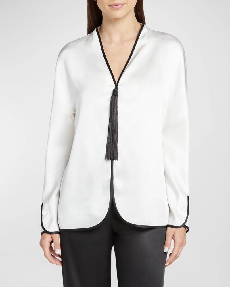 Giorgio Armani Tassel Silk Blouse with Contrast Tipping Cover