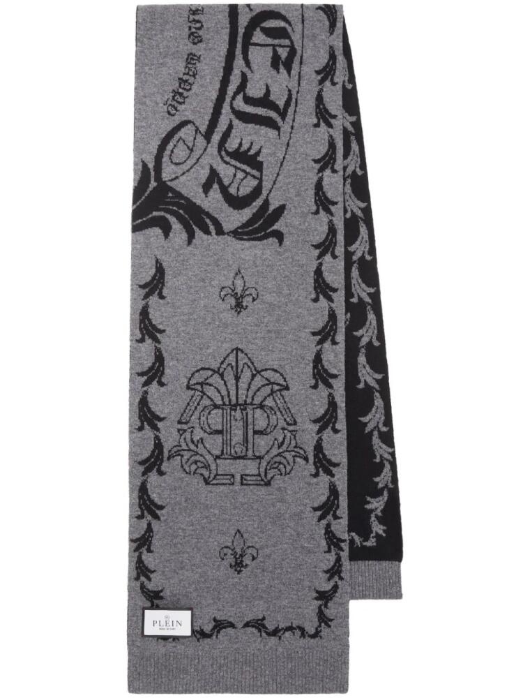 Philipp Plein monogram-motif merino scarf - Grey Cover