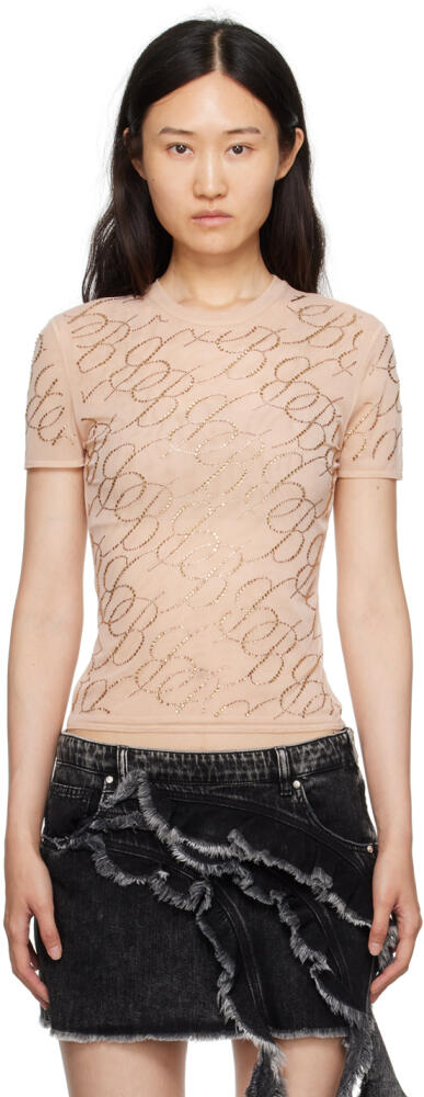 Blumarine Beige Crystal-Cut T-Shirt Cover