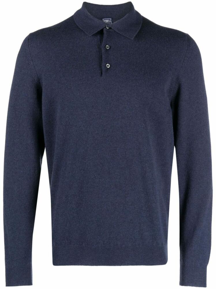 Fedeli long-sleeved cashmere polo shirt - Blue Cover