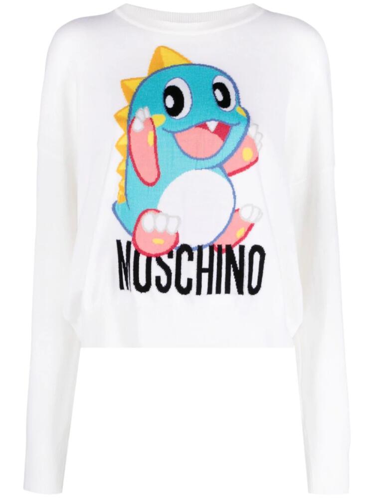 Moschino cartoon-embroidered virgin wool jumper - White Cover