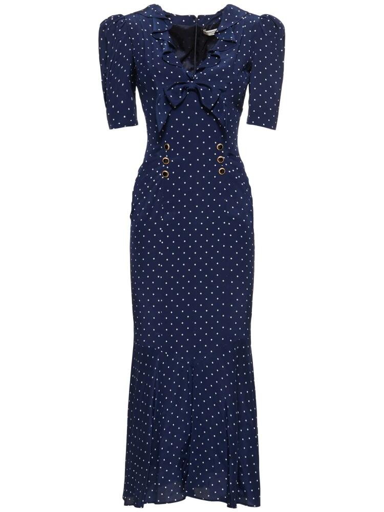 ALESSANDRA RICH Polka Dot Print Silk Midi Dress W/ruffle Cover