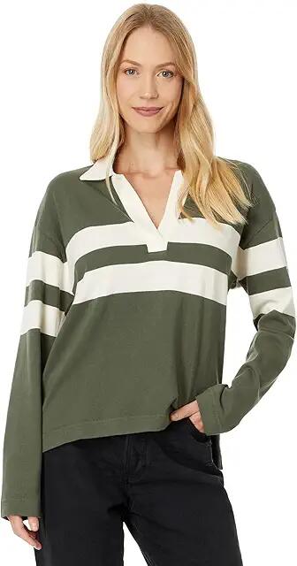 Faherty Sport Jersey Polo (Green Open Stripe) Women's Clothing Cover