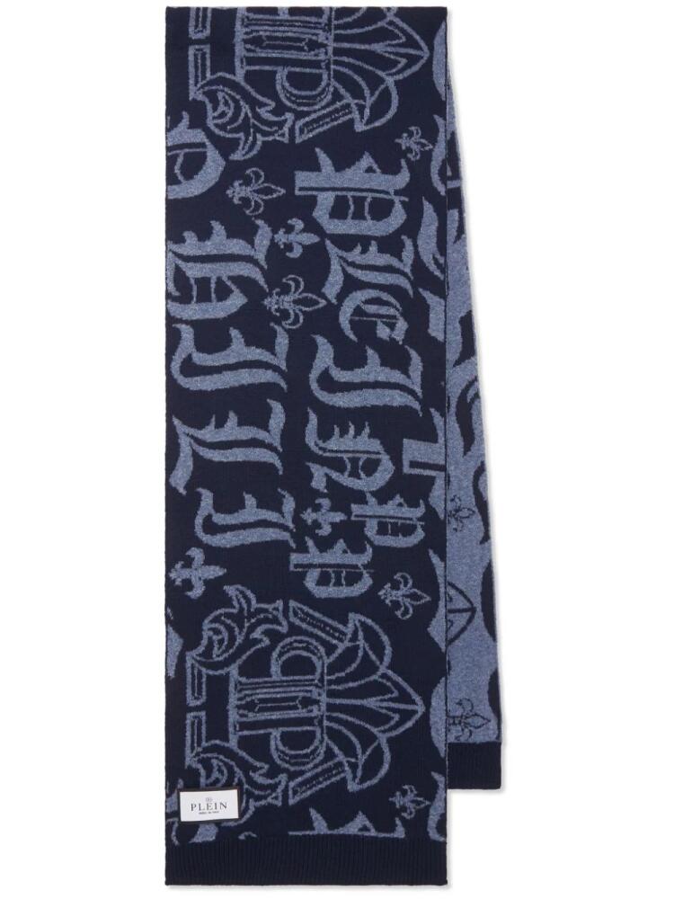 Philipp Plein logo-motif merino scarf - Blue Cover