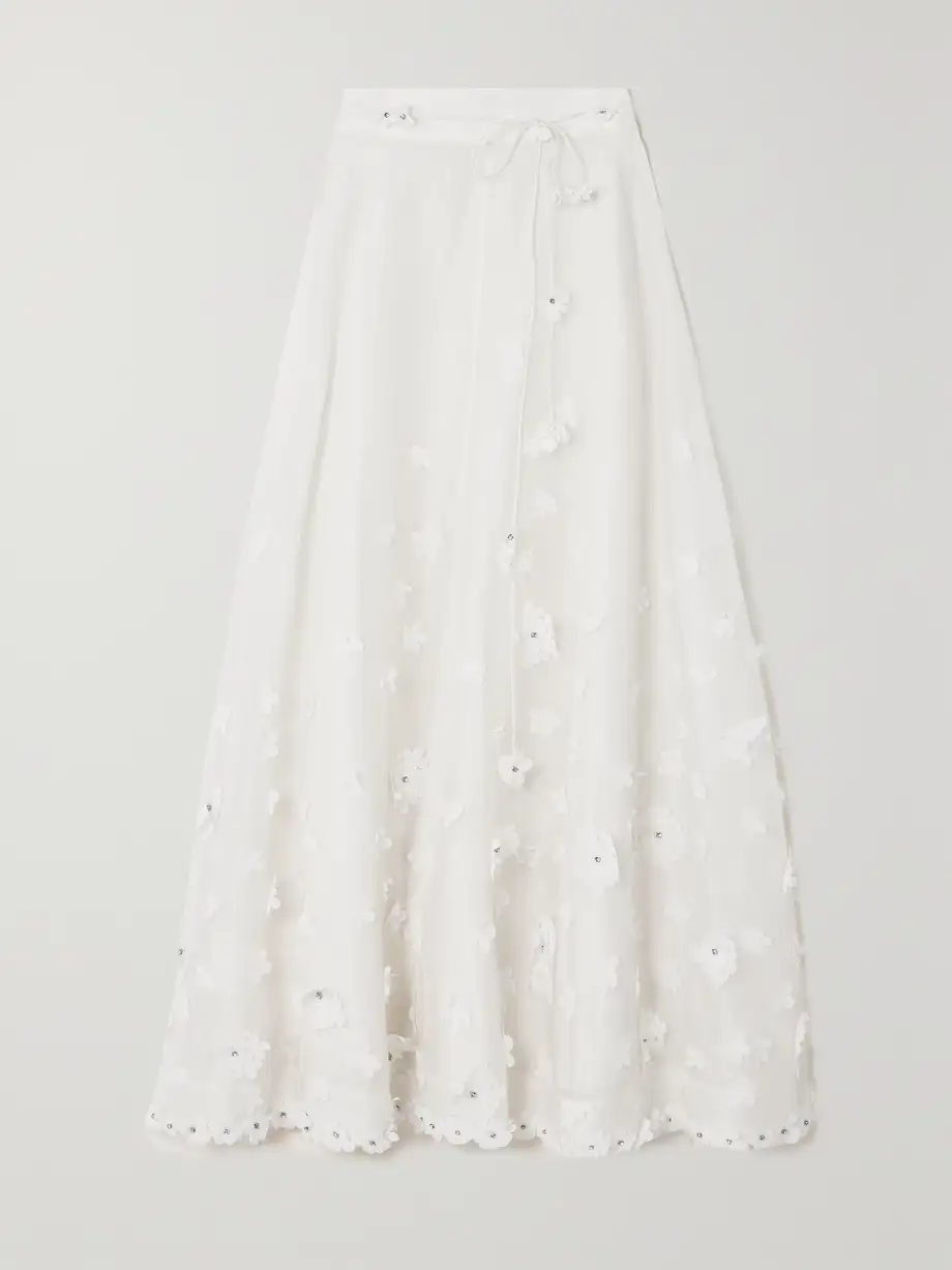 Zimmermann - Matchmaker Lift Off Appliquéd Linen And Silk-blend Midi Skirt - Ivory Cover