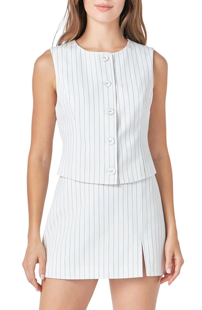 Endless Rose Pinstripe Button Front Vest in White/Black Cover