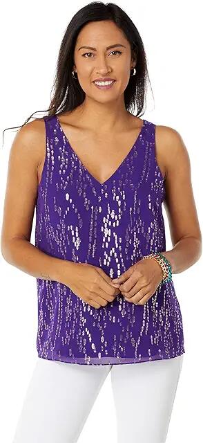 Lilly Pulitzer Florin Silk Sleeveless V-Neck (Purple Berry Fish Clip Chiffon) Women's Clothing Cover