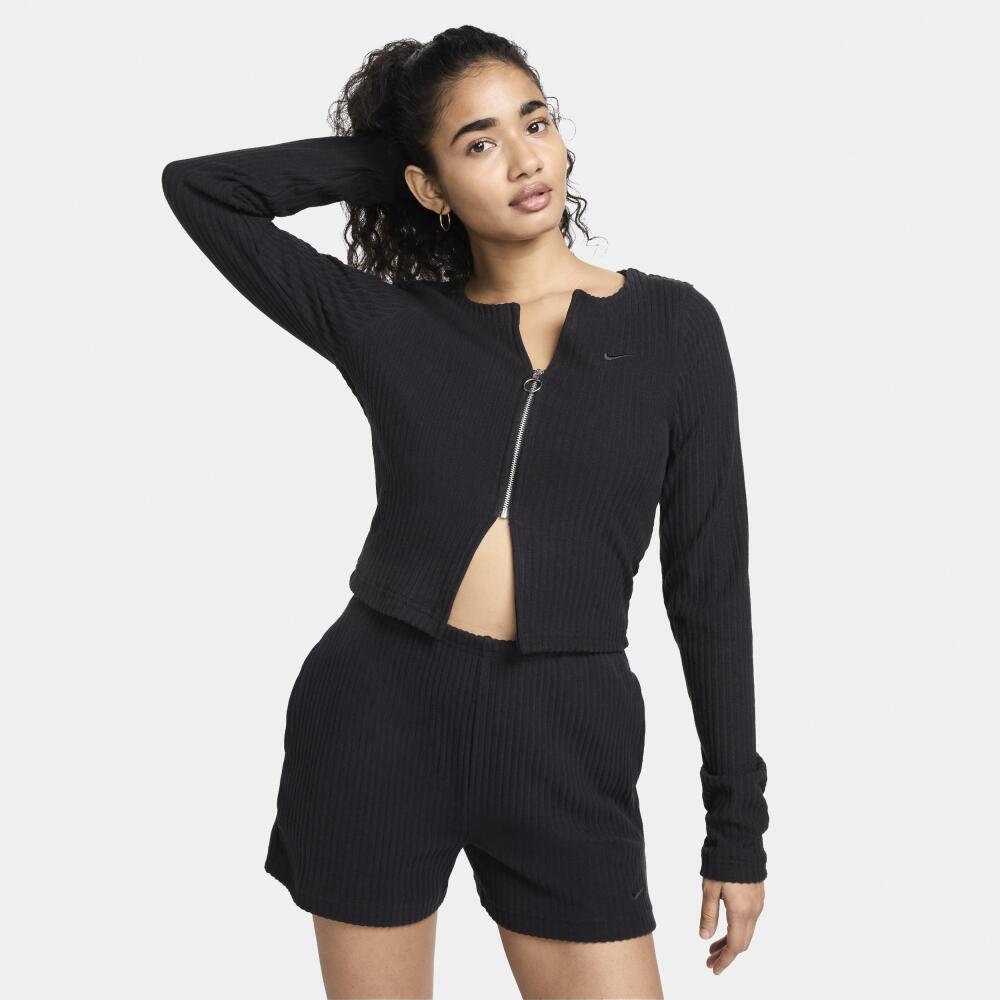 Women's Nike Sportswear Chill Rib Slim Full-Zip Cardigan in Black Cover