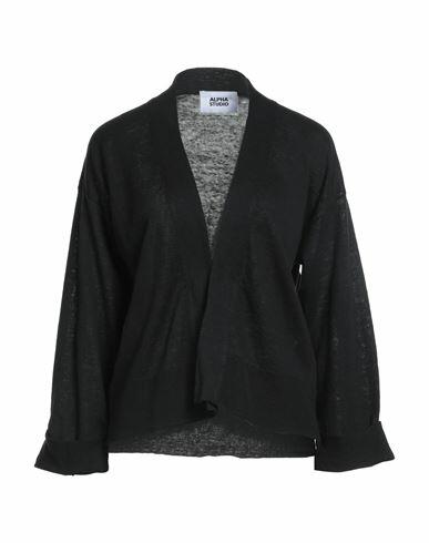 Alpha Studio Woman Cardigan Black Linen, Cotton Cover