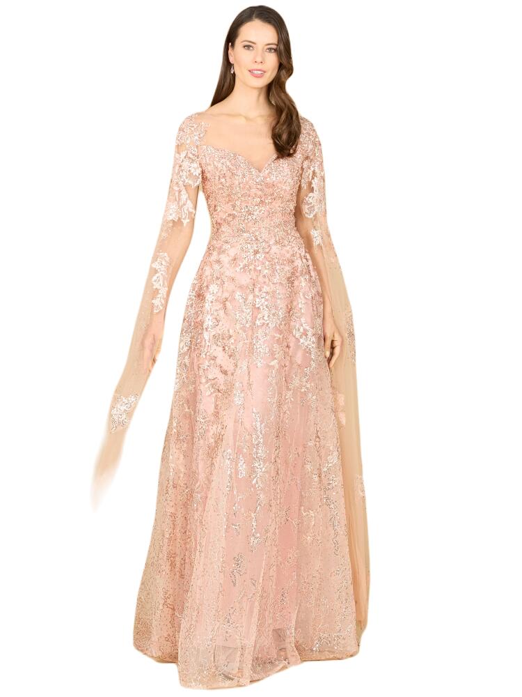 LARA New York Long Bell Sleeve V-Neck Beaded Gown in Blush Cover