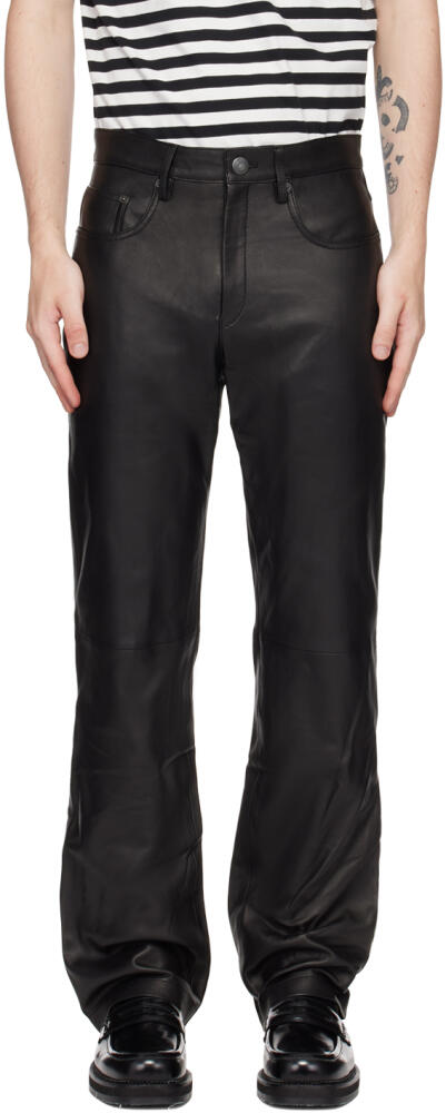 AMI Paris Black Straight-Fit Leather Pants Cover