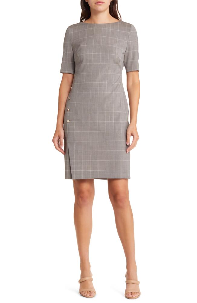 BOSS Diwoma Plaid Virgin Wool Sheath Dress in Grey Miscellaneous Cover