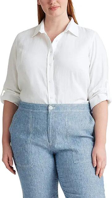 LAUREN Ralph Lauren Plus Size Linen Shirt (White) Women's Clothing Cover